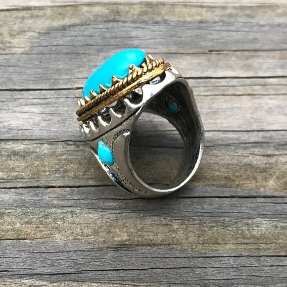 Men Rings Silver/Gold Tone Blue Stone Fashion Ring - Picture 7 of 11